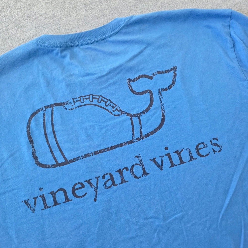 Vineyard Vines Mens XXL Light Blue Long Sleeve Football Whale Pocket T-Shirt